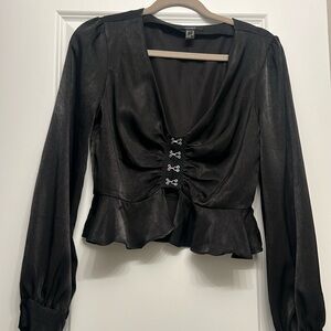 Black Long sleeve silk top